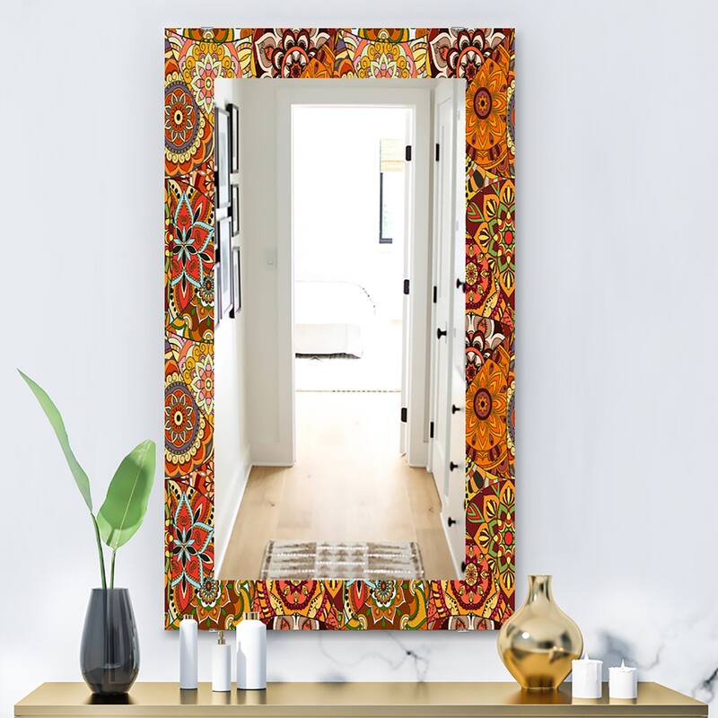 Designart 'Pattern Tile With Mandalas' Bohemian and Eclectic Mirror - Modern Printed Wall Mirror - 29.5 in. wide x 47.4 in. high