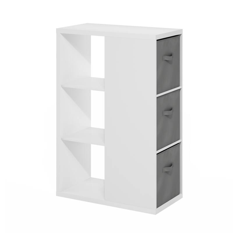 Furinno Viola 3-Tier Open Shelf Bookcase, Bookshelf, Storage Organizer, with Storage Bins, Amber Pine/Black - White/Light Grey