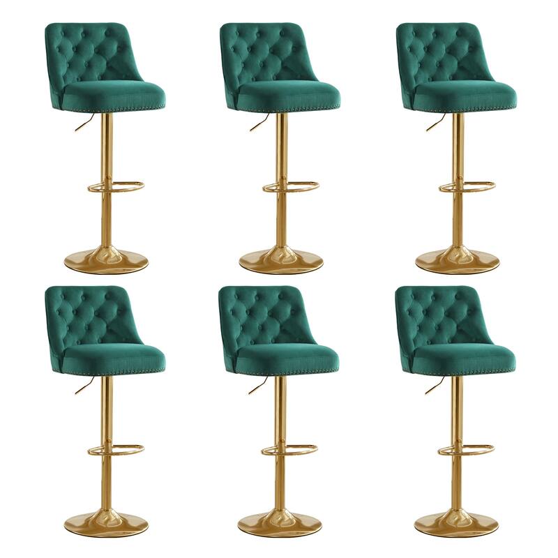 HOMYKA 360 Degrees Swivel Velvet Bar Chair With Adjustable Height Set of 6