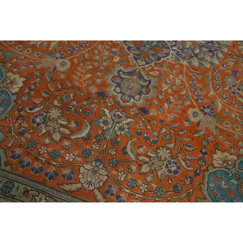 Hand Knotted Oriental 100% Wool Carpet Traditional Floral Oranges & Rust Tabriz Area Rug - 13' 0'' X 9' 10''
