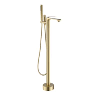 Bathtub Faucet, Floor Mount Free Standing Bathtub Faucet Tub Filler w/ Handheld Shower