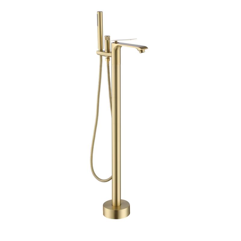 CASAINC Single-Handle Freestanding Floor-Mount Roman Tub Faucet Bathtub Filler with Handheld Shower - Brushed Gold