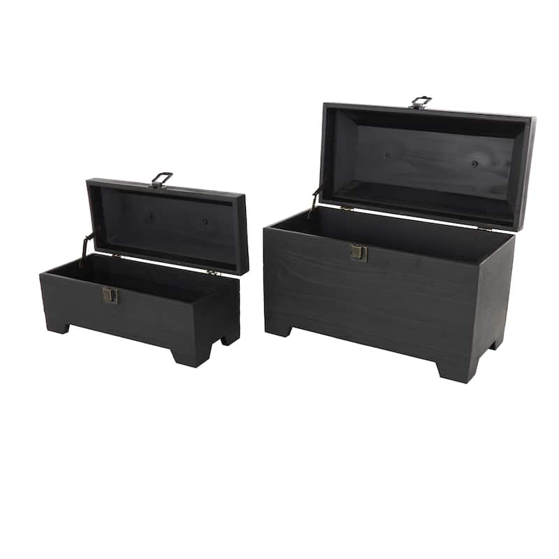 Black Wood Handmade Decorative Box with Brass Latches and Handle (Set of 2)