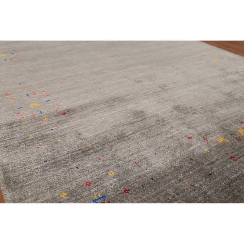Tribal Gabbeh Area Rug Hand-Knotted Oriental Grey Wool Carpet - 5'5"x 7'7"