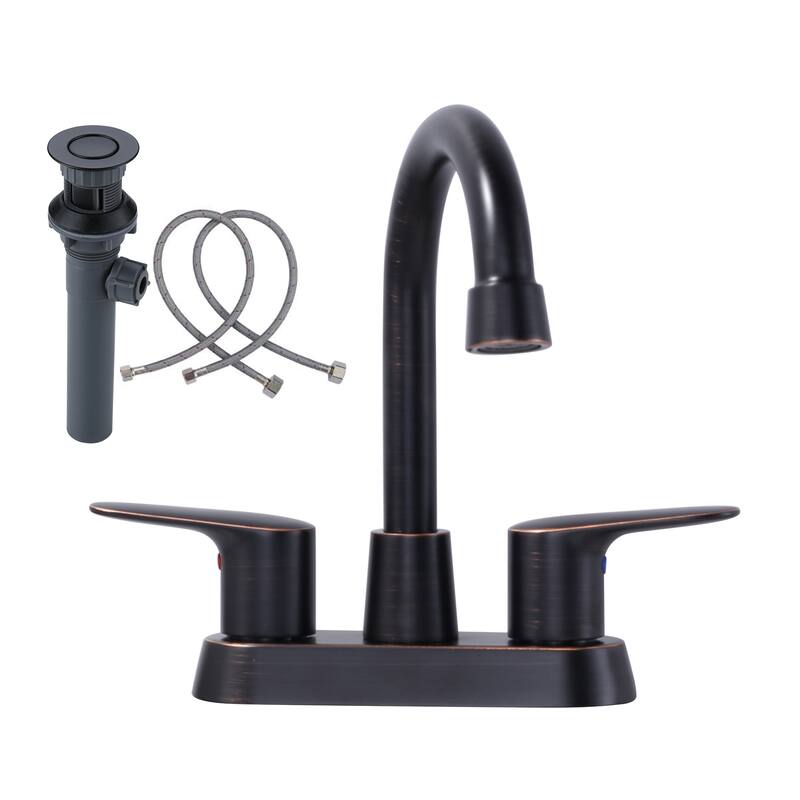 WOWOW 4 in. Centerset Double Handle High Arc Bathroom Faucet - Oil Rubbed Bronze