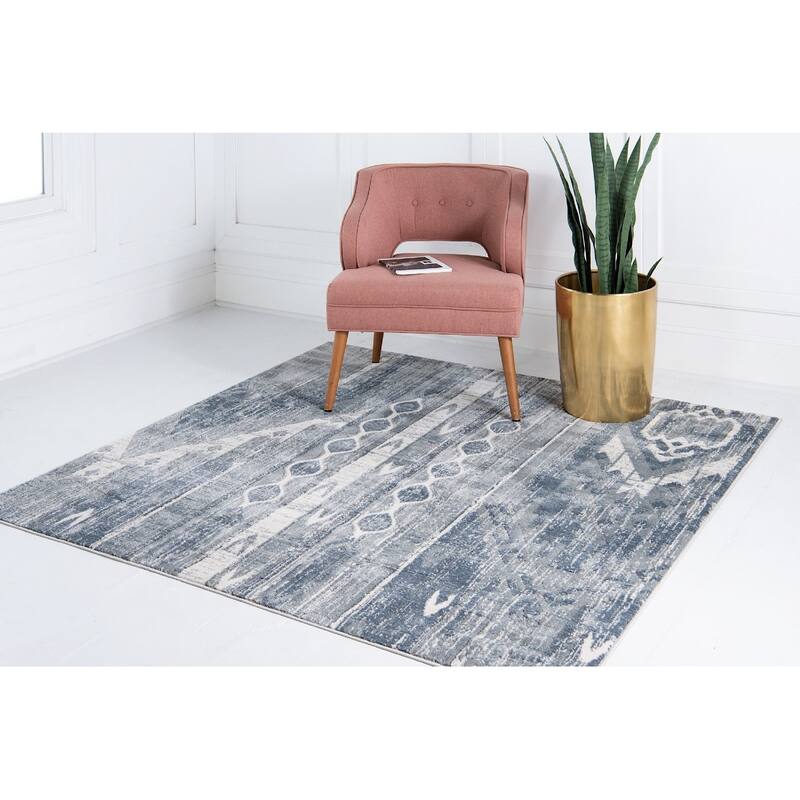 Transitional Wedo Collection Area Rug - 8' Square - Blue