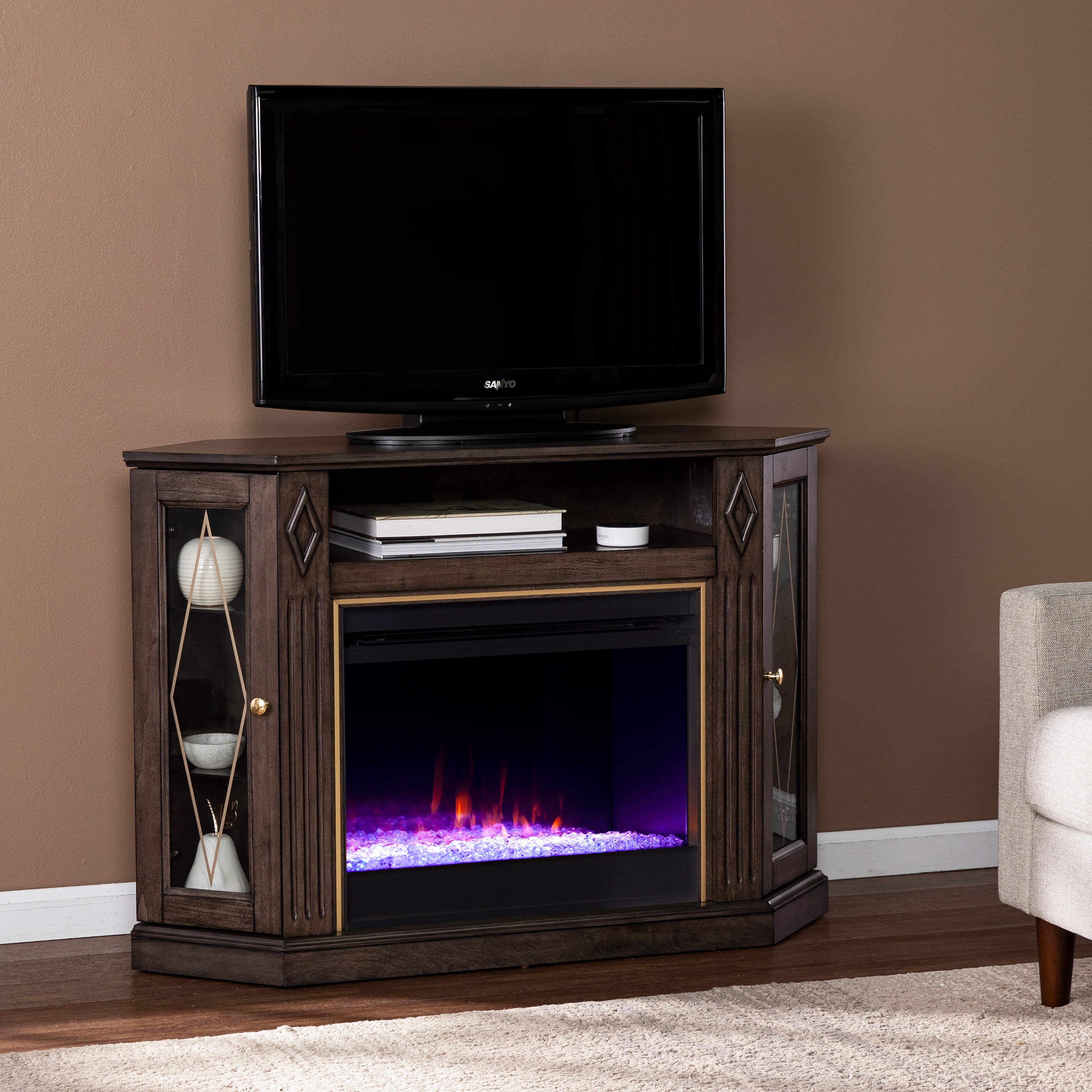 SEI Furniture Aledo Transitional Brown Wood Color Changing Fireplace