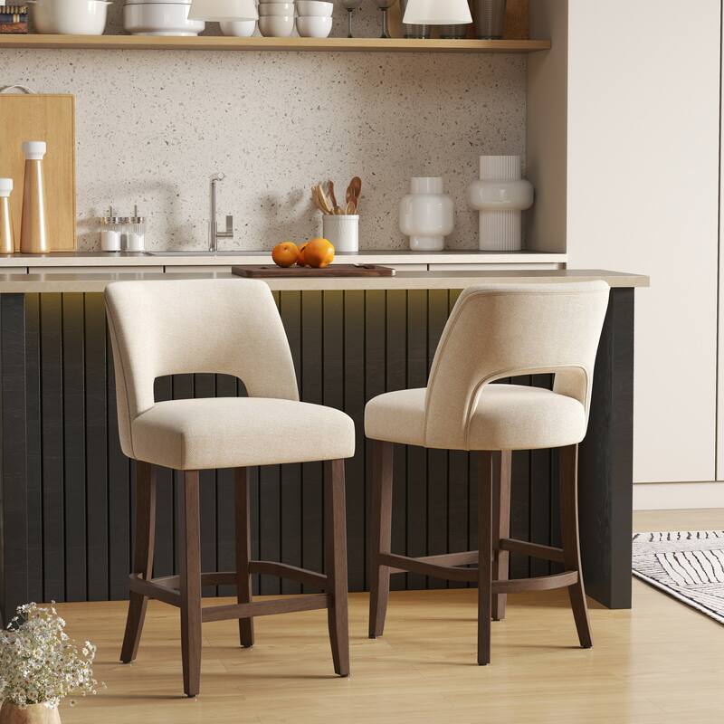 Set of 2/4/6,Upholstered Counter Height Bar Stools,Modern Counter Stools with Wood Legs for Kitchen Island Dining Room Bar - Set of 2 - Beige