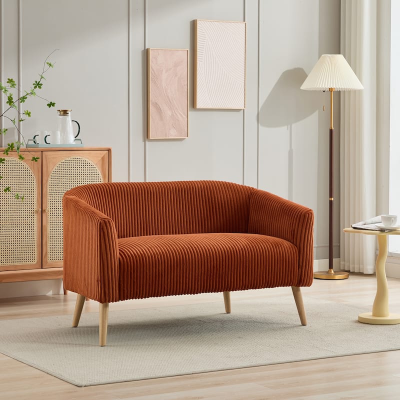 Homy Casa Modern Corduroy Loveseat Sofa, Corduroy, Wooden Legs, 2-Seat - Orange