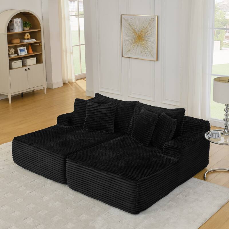 Two-seater lazy sofa lounge chair,Compressed sofa no assembly required, made of velvet fabric, fluffy modern lounge chair