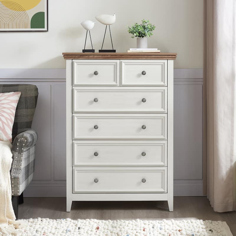 Beige Modern 6-Drawer Dresser, Closet Organizer for Living Room - Beige
