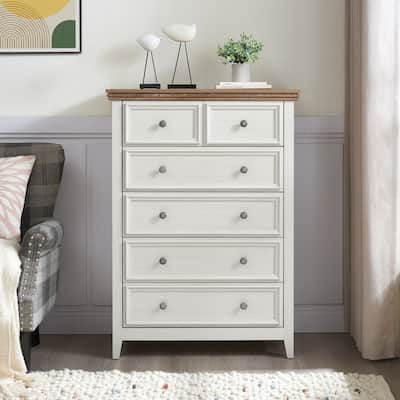 Modern Drawer Dresser Farmhouse Style Dresser Clothes Organizer with 6 Drawers Metal Slides Metal Handles, for Living Room Beige