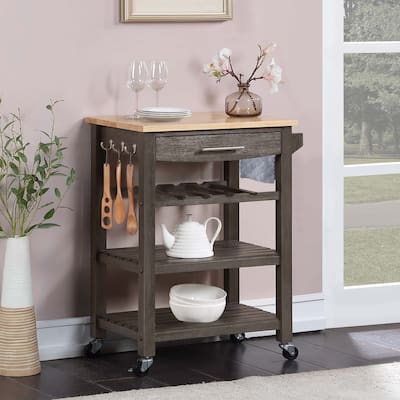 Copper Grove Butcher Block Kitchen Cart with Drawer and Wine Rack