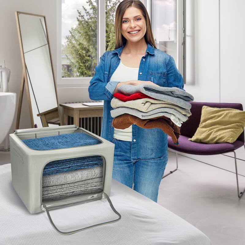 Storage Bins, Foldable Stackable Container Organizer Set with Large Window & Carry Handles