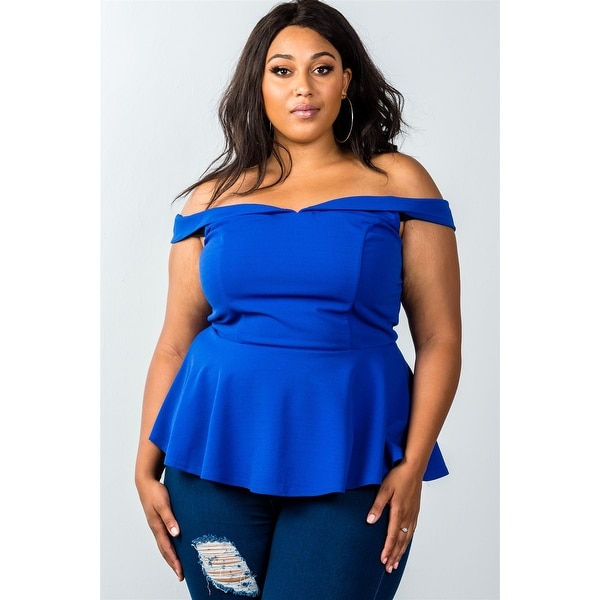 2019 plus size plaid plunging neck peplum top