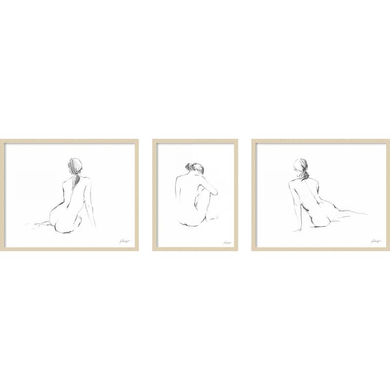 Figure Contour No. 1, 2, & 3 3 Piece by Ethan Harper Framed Wall Art Prints - Svelte Natural