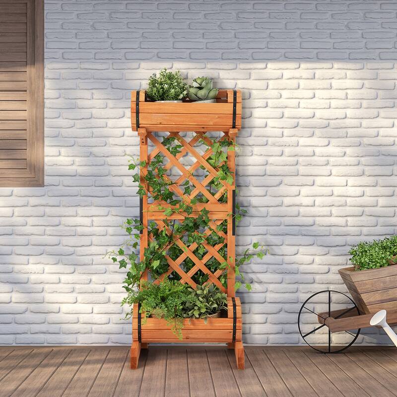 Costway 2-Tier Planter Box Raised Garden Bed Vertical Wooden Container - 18'' x 14'' x 44.5''(L X W X H)