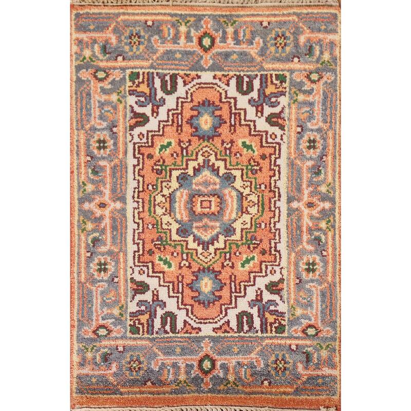 Hand Knotted Oriental 100% Wool Carpet Traditional Medallion Oranges & Rust Heriz (serapi) Area Rug - 3' 0'' X 2' 0''