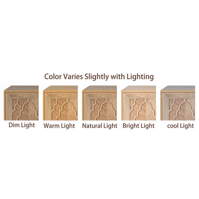 Carved Flower Door Large Storage Cabinet - Natural Wood