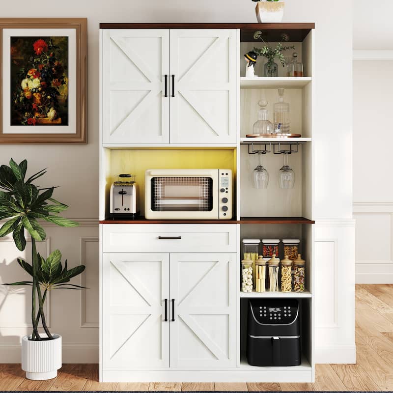 71" Kitchen Pantry Sideboard with Cabinet & Drawer, Multifunctional Buffet with Hutch, Microwave Stand & Charging Station