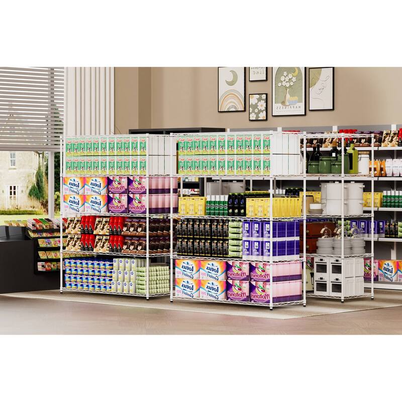 5 tiers of heavy-duty adjustable shelving and racking with a 300 lb