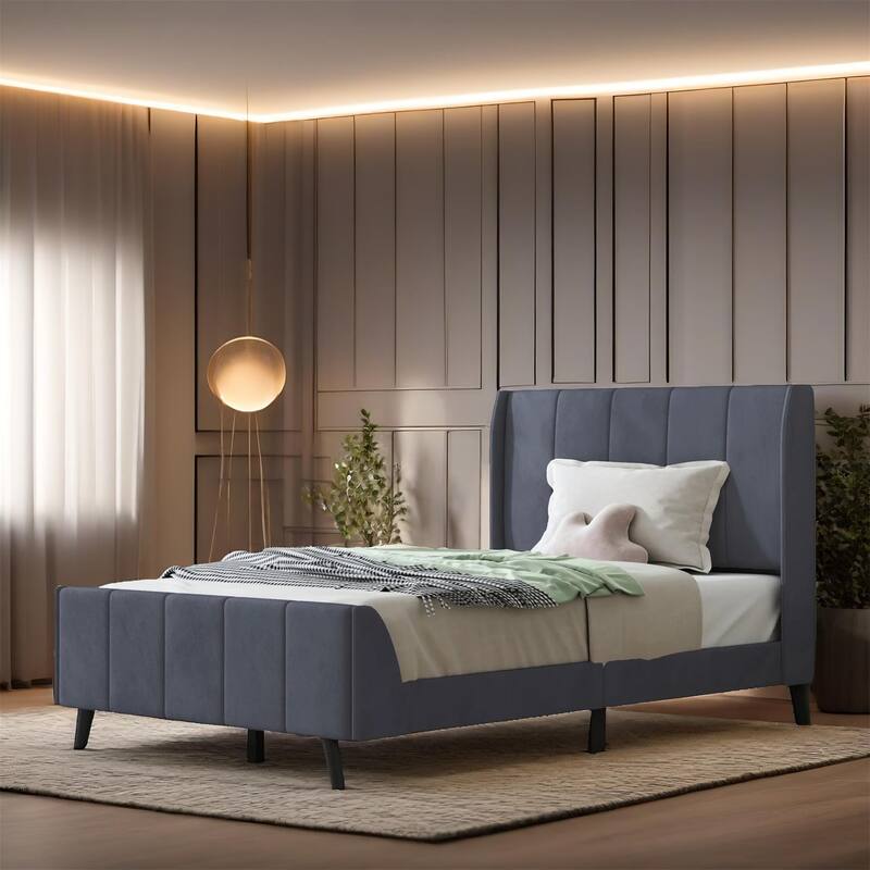 Twin Size Velvet Upholstered Platform Bed