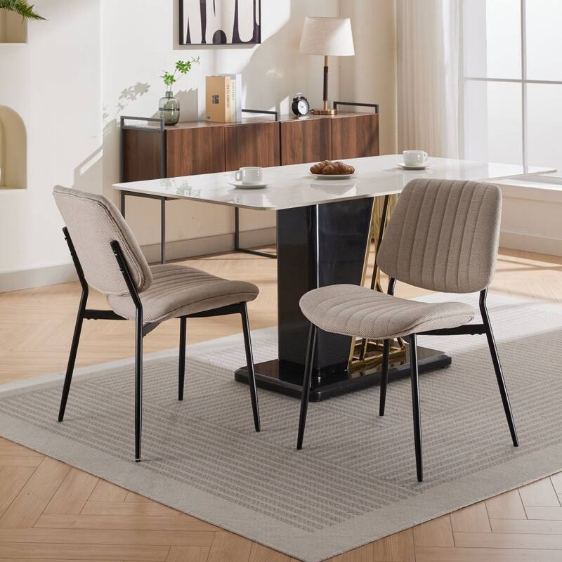 Set of 2 Modern Linen Dining Chairs