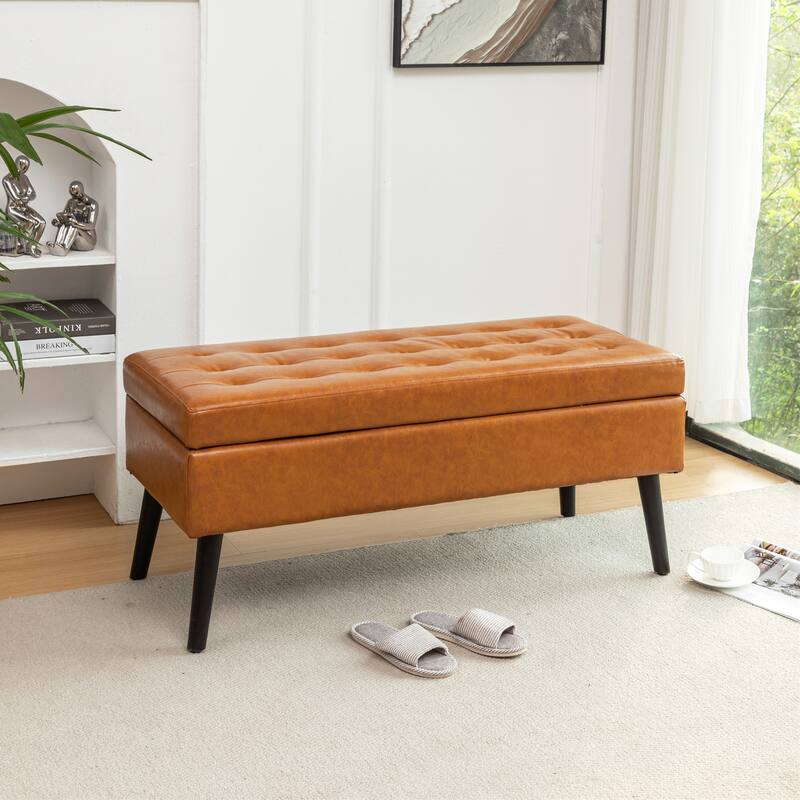 Faux Leather Bed Bench with Storage - Brown