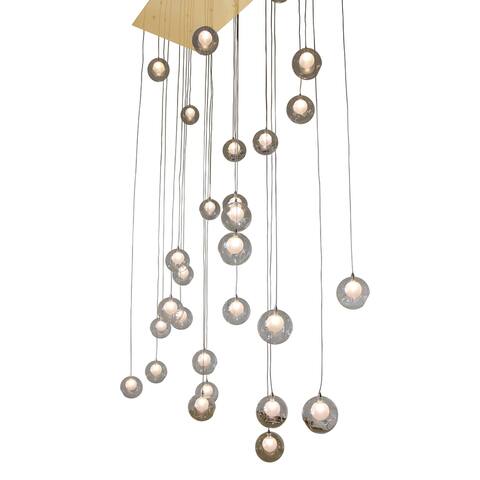 Ara 28 Light Glass Sphere Rectangular LED Chandelier, Brass