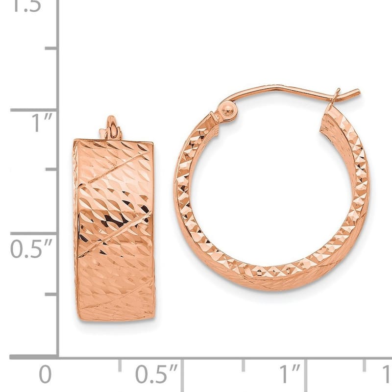 Curata 14k Rose Gold Textured 22x8mm Flat Wide Hoop Earrings -