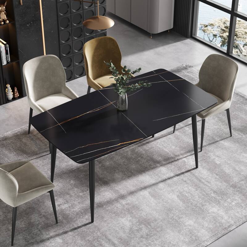 63'' Modern Dining Table，Sintered Stone Tabletop with Black Base - 4-legs