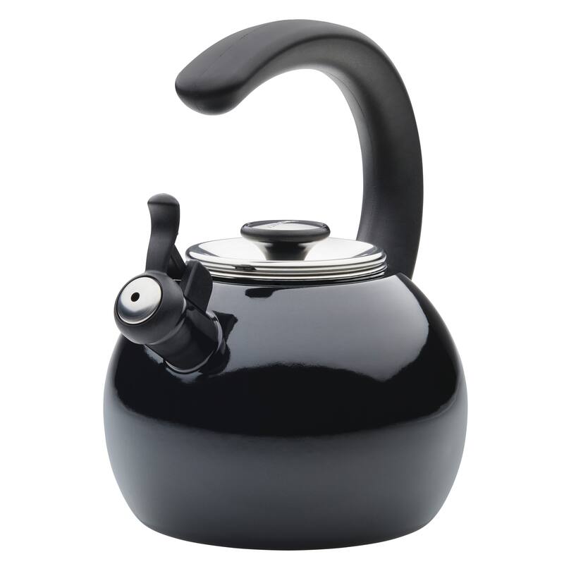 2-Quart Enamel on Steel Whistling Teakettle/Teapot With Flip-Up Spout, Black - Black