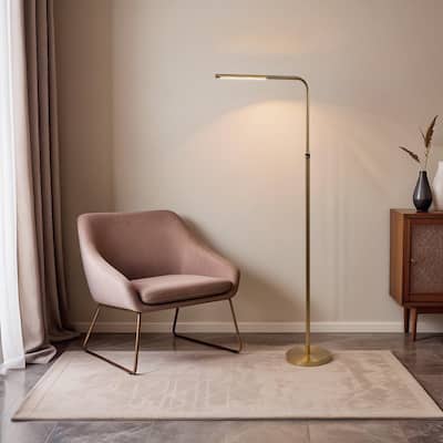 Modern Minimalist LED Floor Lamp with Adjustable Round Base - Gold