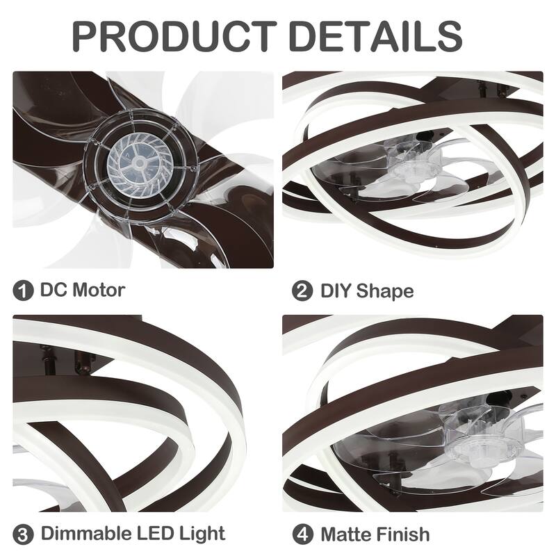 Bella Depot 24 Inch Modern Flush Mount Ceiling Fan with Dimmable Light, 6-Speed DIY Shade with Remote and APP Control - 23.6"