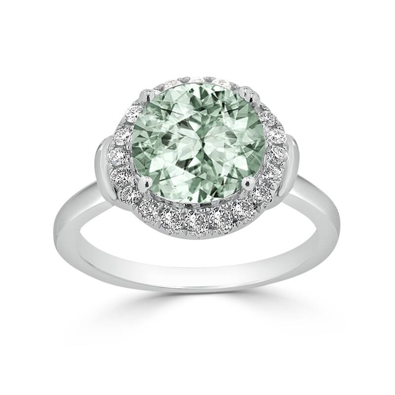 Auriya 2 1/5ct Round Green Amethyst and Halo Diamond Engagement Ring 1/4ctw 14k Gold