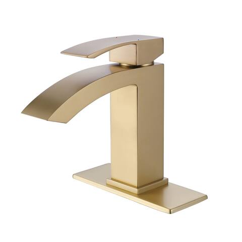 Waterfall Bathroom Sink Faucet Single Handle Bathroom Faucet Brushed Gold One Holes Modern Basin Vanity Taps With Deck Plate