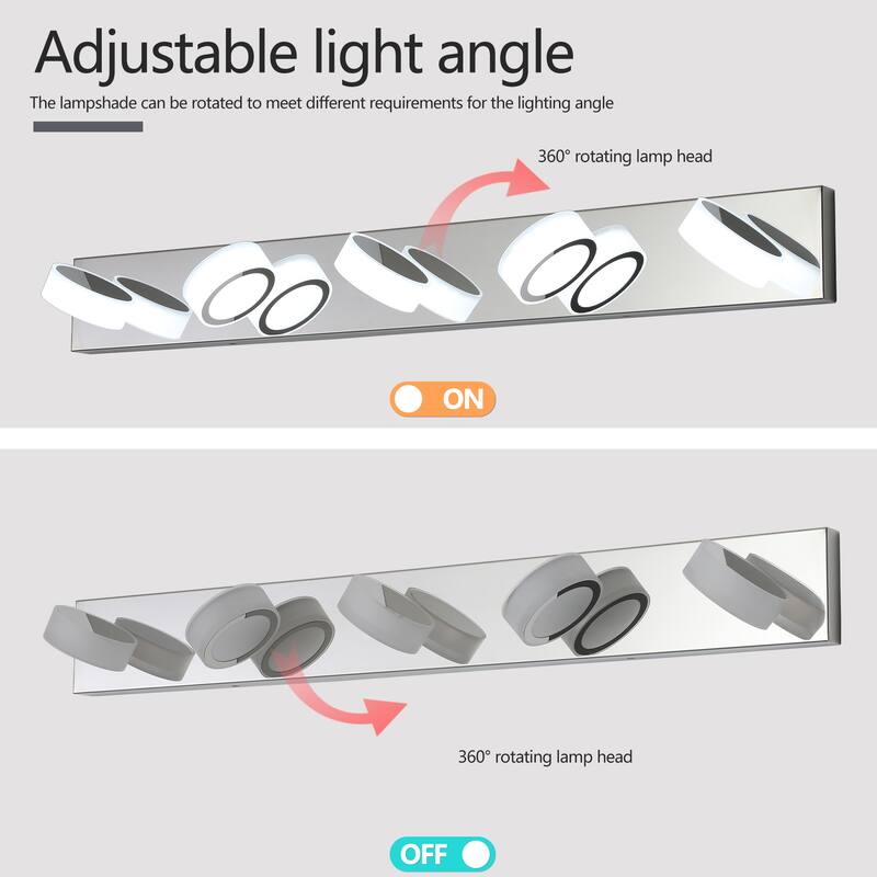 37" Modern 5-Light LED Vanity Light Fixture - with Acrylic Light Shades - Energy-Efficient Bathroom Wall Sconce