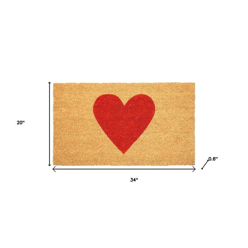 HomeRoots 20" X 34" Brown And Red Heart Outdoor Coir Door Mat - 20.00' X '34.00