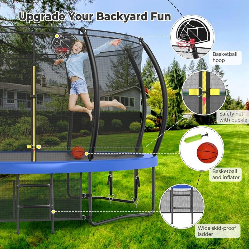 10FT/12FT Upgrade Outdoor Trampoline for Kids and Adults, Pumpkin Trampolines with Curved Poles