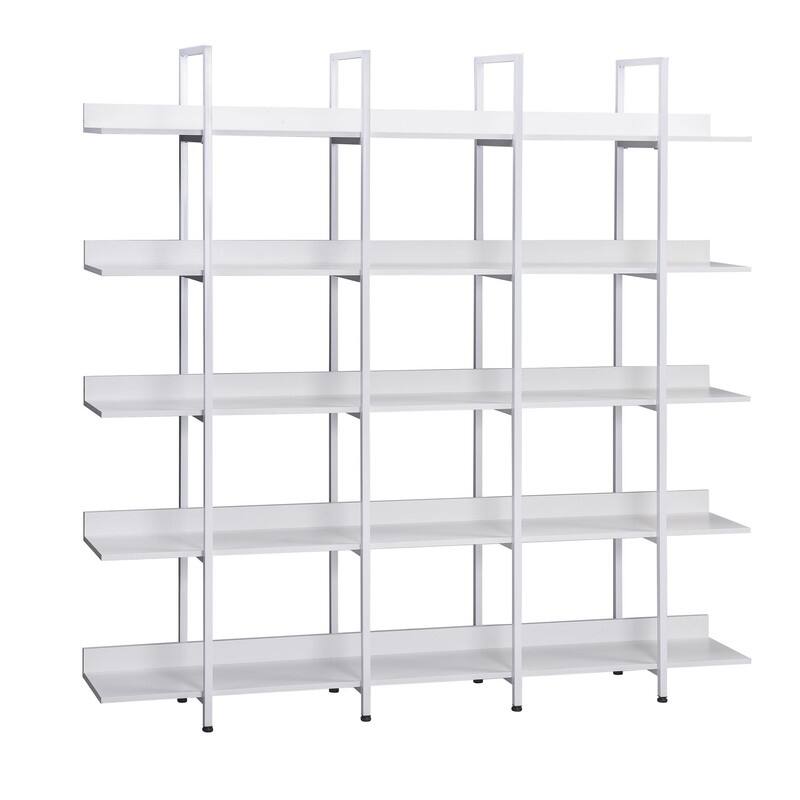Industrial Style 5-Tier Cross Design Bookcase Home Office Open Bookshelf, Vintage Industrial Style Shelf, MDF Board