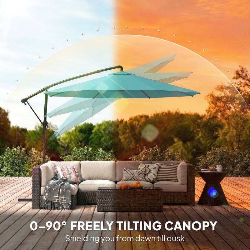 Outsunny 10 ft Offset Patio Umbrella with Cover, Round Hanging Cantilever Umbrella with 6-Position 360° Rotation, Sky Blue