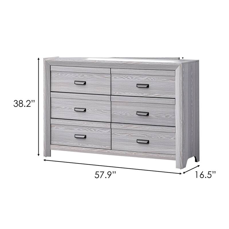 Laide Wide Dresser with 6 Drawers, Cup Handles, Gray Driftwood Veneer