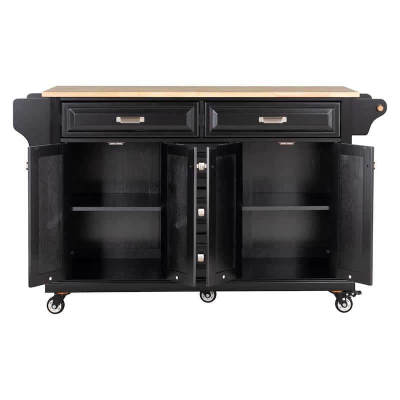 Modern Kitchen Island with Storage Cabinets, 5 Drawer, Adjustable Shelves Towel Rack and Spice Rack, for Kitchen, Blue