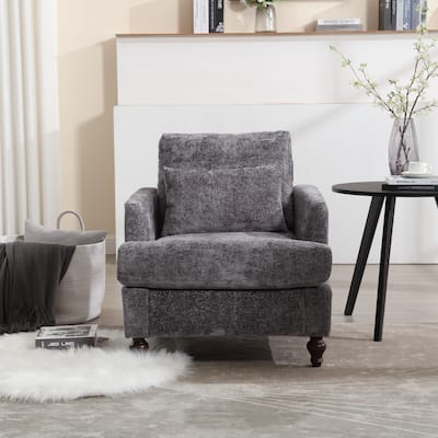 Armchair Sofa, Gray Chenille Accent Chair Mid Century Club Chair