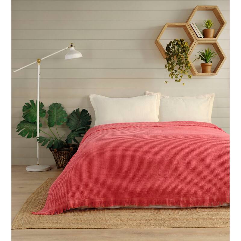 KAFTHAN Textile Waffle Plain Cotton Queen Coverlet