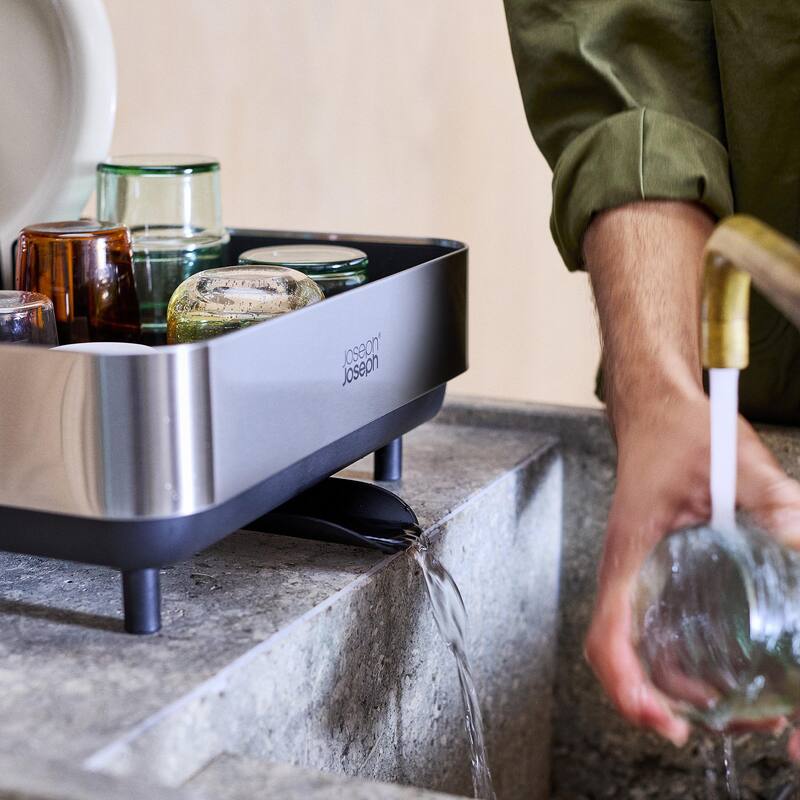 Extend Steel Plus Expandable Dish Rack with Wine Glass Holder