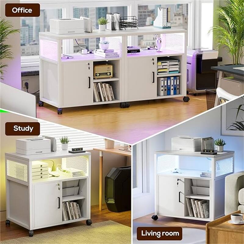 Printer Stand with LED Lights, - 23.6"D x 17.2"W x 26"H