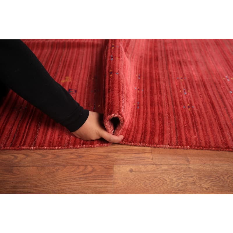Striped Tribal Gabbeh Indian Area Rug Silk Carpet - 9'1" X 11'5"
