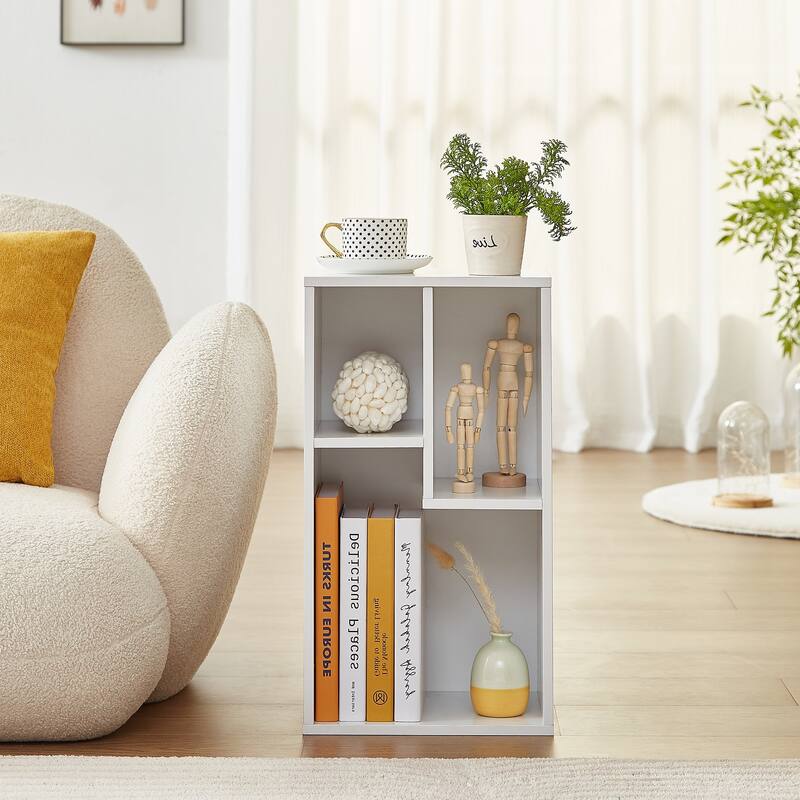 VECELO Wood Organizer Bookcase,Fits Tallest Hardcovers, Customized Storage Display Shelf, Free Standing for Living Room, Bedroom