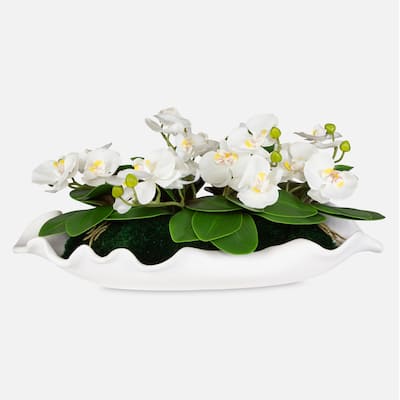 Artificial Orchids Centerpiece with Bowl - 26" - Matte White